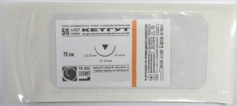 Шовный материал Кетгут хромирован., ИГЛА атравматич. РЕЖУЩАЯ 5/0, монофиламент, нитка 75 см.