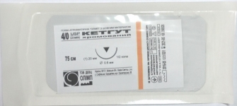 Шовный материал Кетгут хромирован., ИГЛА атравматич. РЕЖУЩАЯ 4/0, монофиламент, нитка 75 см.